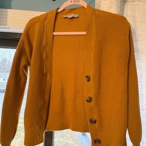 LOFT Mustard Yellow Button-Front Ribbed Cardigan